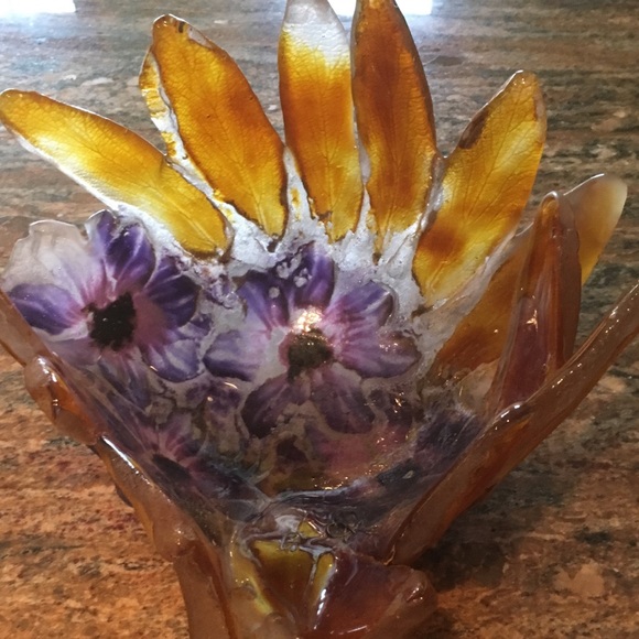 Blown glass fingertip floral signed Bowl - Picture 5 of 8
